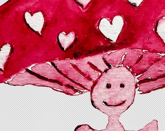 Valentine's Mushroom Watercolor Digital Art - PNG Download File