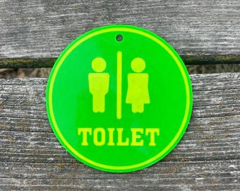 Französisches Zeichen ""Toilet"" Badezimmer-Toilette Waschraum-vibrierendes Grün mit gelbem Schriftzug gut sichtbare Innen-Außen-Mini-Schilder anpassbar