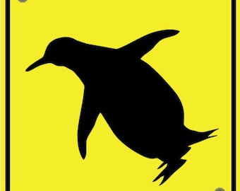 Penguin Animal Road Crossing Sign In Vibrant Yellow With Black Lettering Highly Visible Indoor Outdoor Customizable