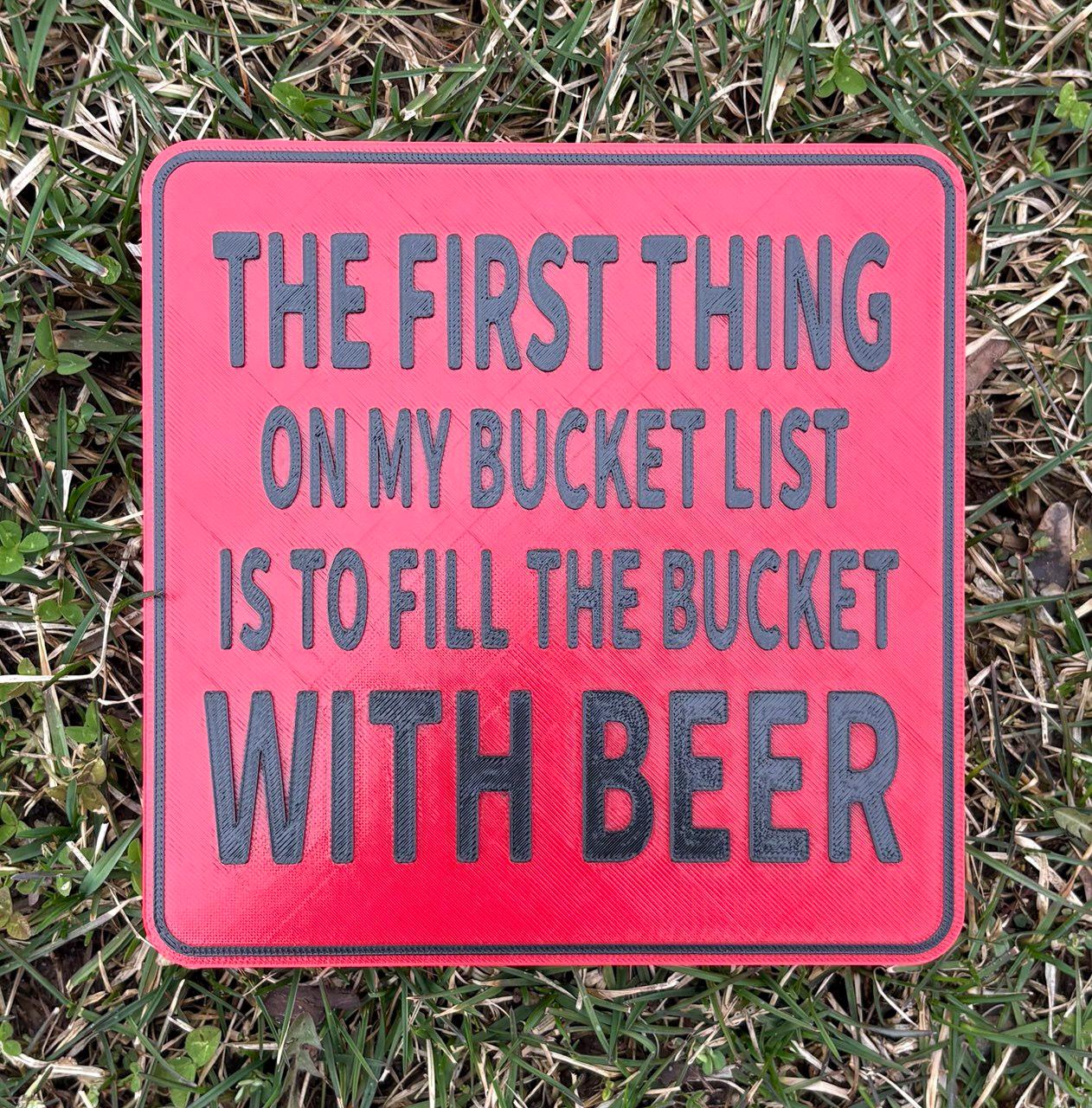 Beer Bucket List Funny Happy Hour Man Cave Sign Decor Vibrant Red With ...