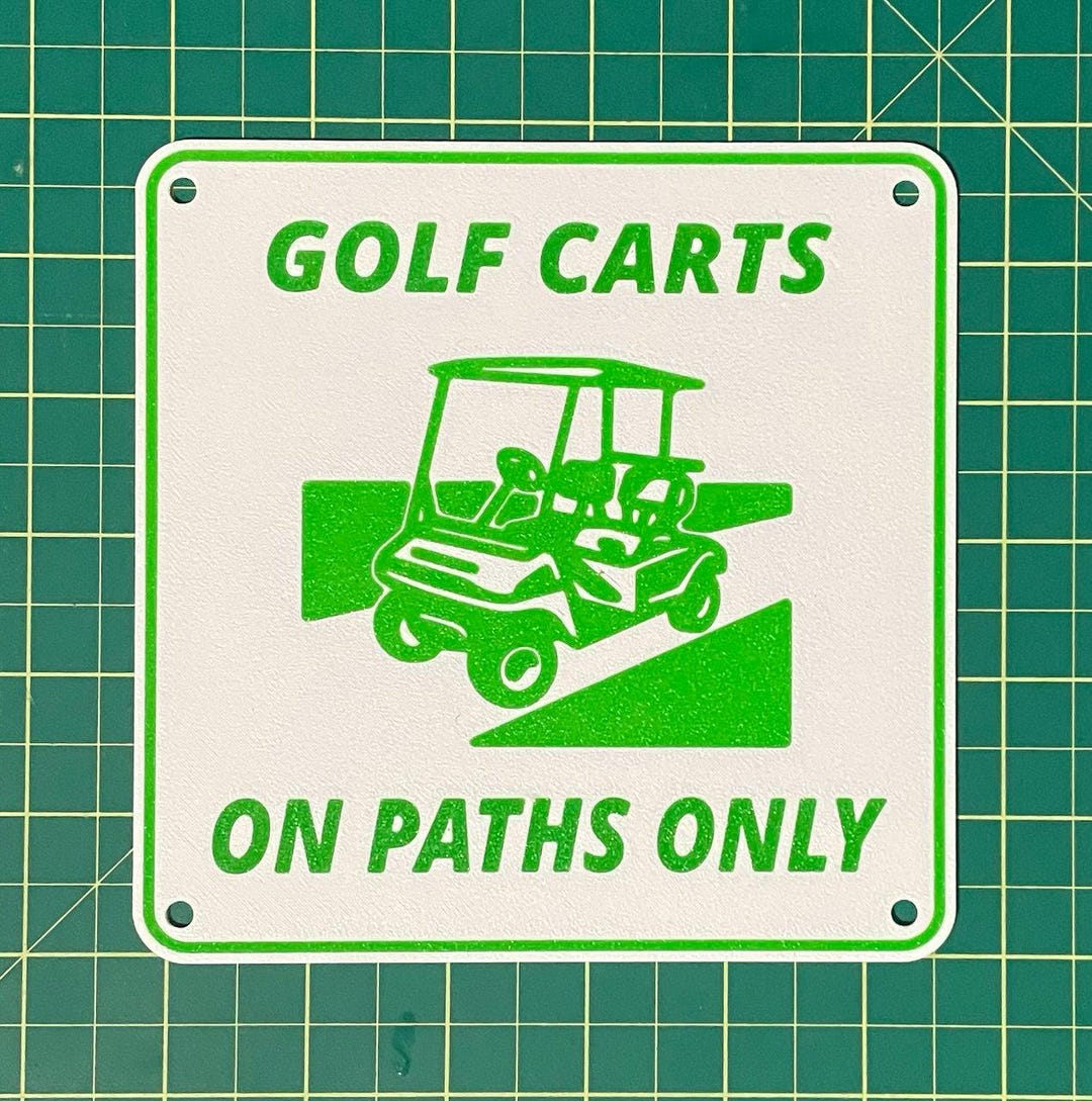 Golf Carts on Paths Only Sign Golf Vibrant White With Green Lettering ...