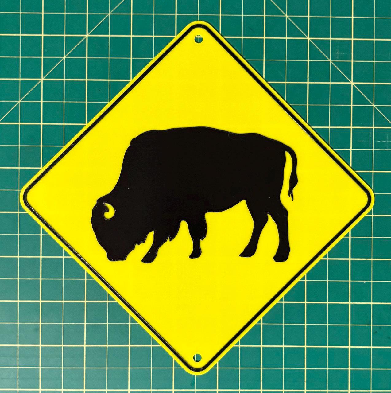 Buffalo Bison Symbol Diamond Crossing Animal Road Sign in Vibrant ...