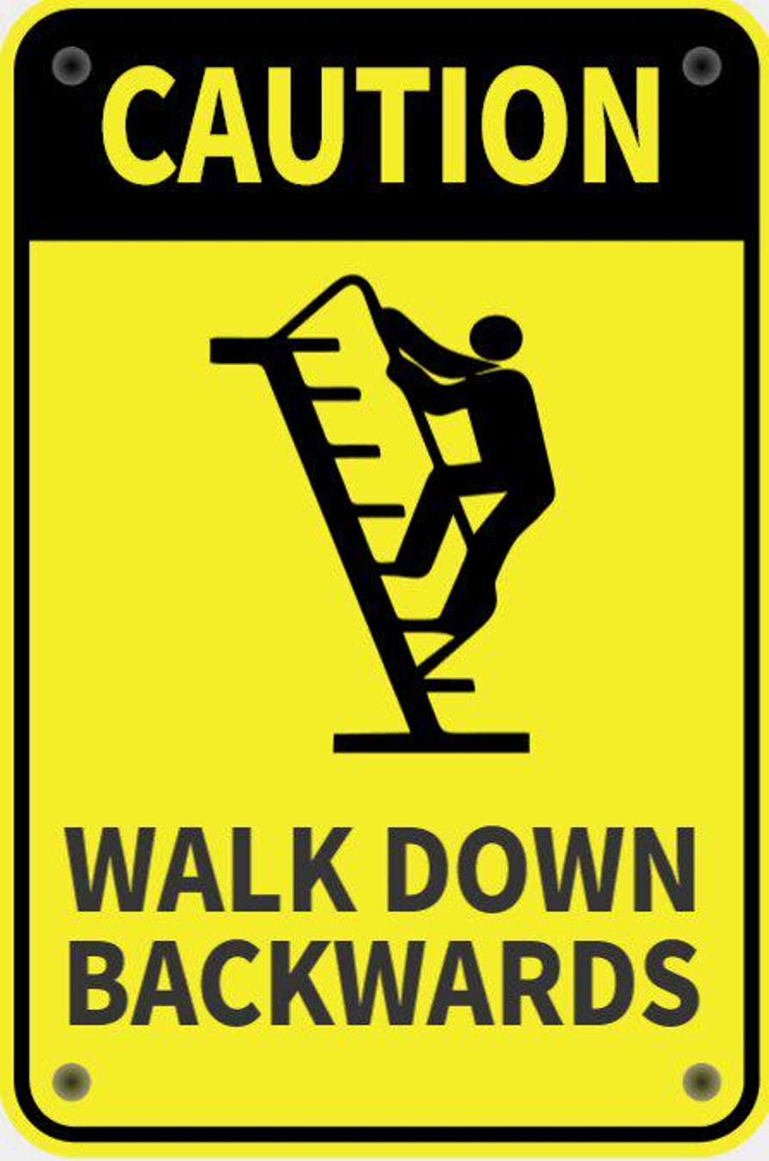 Caution Walk Down Backwards Hazard Sign in Vibrant Yellow With Black ...