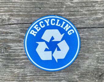 Rundes Recycling-Schild in leuchtendem Blau mit weißer Beschriftung Gut sichtbare Indoor Outdoor Mini Schilder anpassbar