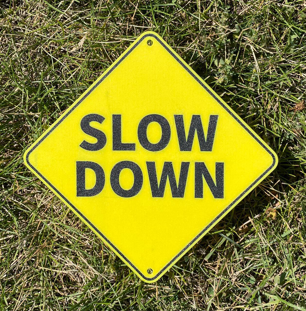 Slow Down Pedestrian Crossing Watch Out Notice Sign in Vibrant