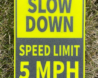Slow Down 5 MPH Speed Limit Sign Road Safety Street Sign In Vibrant Yellow With Black Lettering Highly Visible Indoor Outdoor Customizable