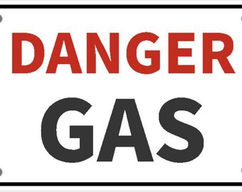 Señal de peligro de gas, color blanco brillante con letras rojas y negras, muy visible, para interiores y exteriores, mini letreros personalizables.