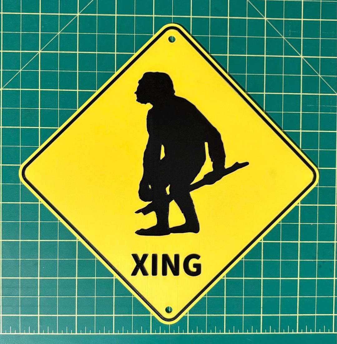 Caveman Xing Diamond Crossing Road Caution Warning Sign in Vibrant ...