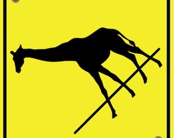 Giraffe Animal Safari Crossing Sign In Vibrant Yellow With Black Lettering Highly Visible Indoor Outdoor Customizable