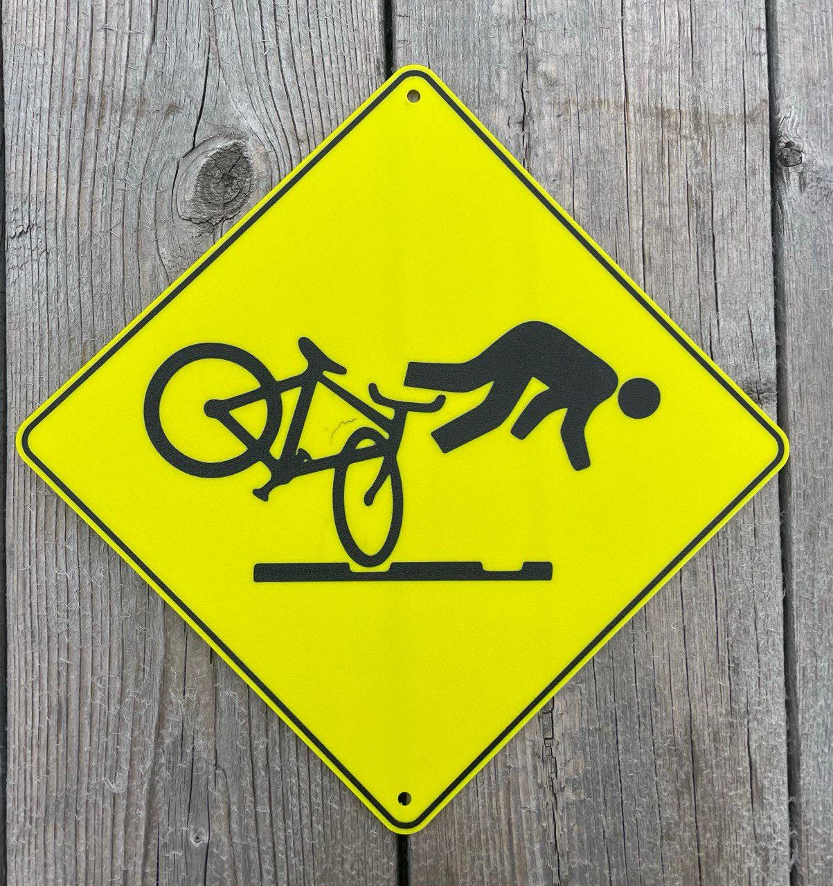 Bike Tracks Crossing Hazard Sign Biking Road Sign Vibrant Yellow 