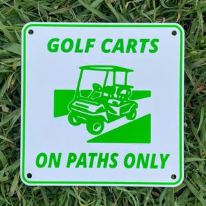 Golf Carts On Paths Only Sign Golfing Safety Decor Vibrant White With Green Lettering Highly Visible