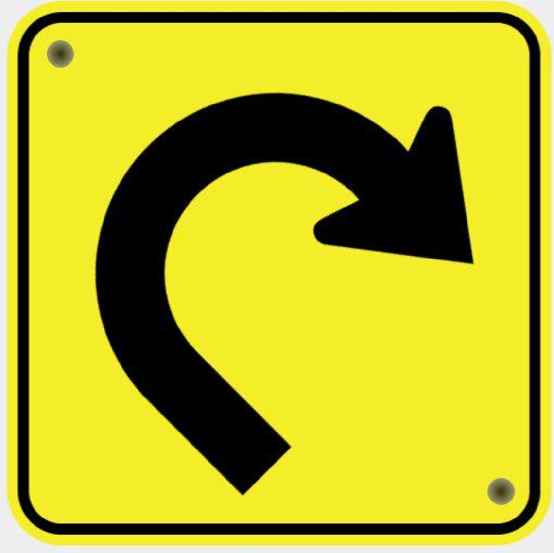 Turnaround Lettering Sharp Turn Ahead Road Safety Sign in Vibrant Yellow With Black ...