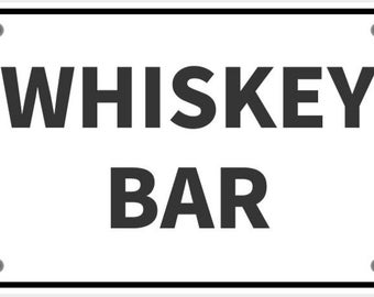 Letrero de bar de whisky en blanco con letras negras, mini letreros personalizables para interiores y exteriores de alta visibilidad.