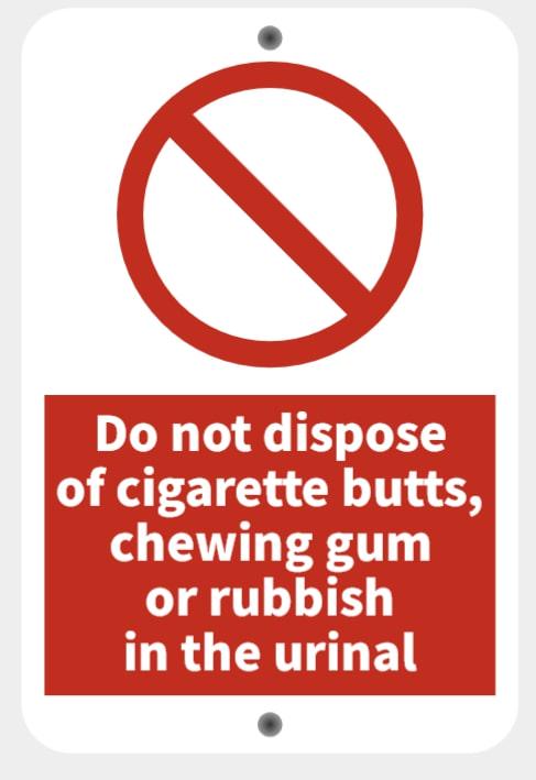 Do Not Dispose of Cigarette Butts in the Urinal Sign in Vibrant White With  Red Lettering Indoor Outdoor Mini Signs Customizable