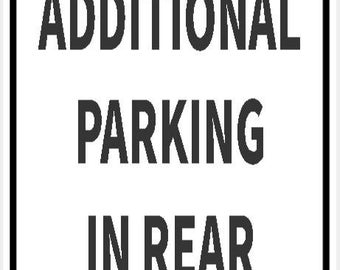 Letrero de estacionamiento adicional en la parte trasera, color blanco brillante con letras negras, mini letreros personalizables para interiores y exteriores.