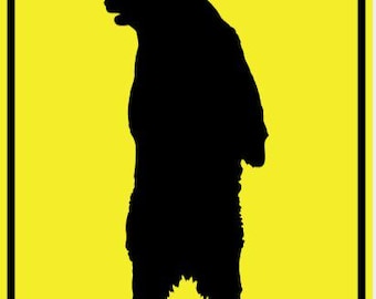 Bear Crossing Wall Animal Sign In Vibrant Yellow With Black Lettering Highly Visible Indoor Outdoor Customizable