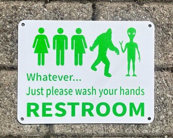 Letrero de baño "Solo lávese las manos", reglas de la tienda, divertido chiste para el baño, decoración de garaje, blanco con letras verdes, muy visible para interiores y exteriores