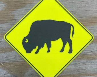Buffalo Bison Symbol Diamond Crossing Animal Road Sign In Vibrant Yellow With Black Lettering Highly Visible Indoor Outdoor Customizable