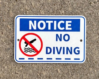 Notice No Diving Pool Sign In Vibrant White With Blue Lettering Highly Visible Indoor Outdoor Mini Signs Customizable