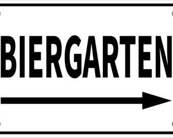 Letrero de cerveza alemana Biergarten Street, blanco vibrante con letras negras, muy visible, para interiores y exteriores, mini letreros personalizables.
