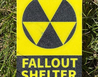 Fallout Shelter Sign Rustic Aged Looking Sign In Vibrant Yellow And Black With Yellow Lettering Highly Visible Indoor Outdoor Customizable