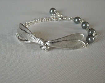 Free Shipping -Dragonfly Bracelet, Friendship bracelet, bangle bracelet, cuff, silver bracelet, gift, bridal