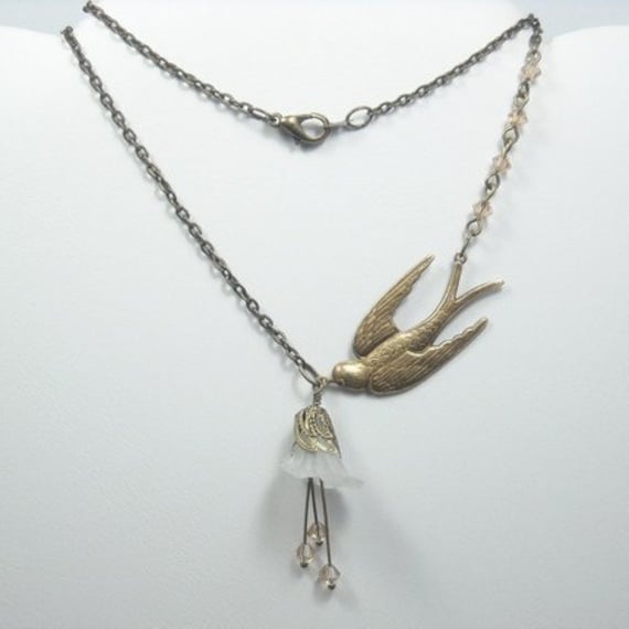 Lily Pendant Flower Necklace Statement Necklace Lariat Etsy