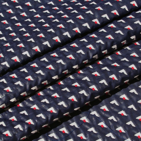 Vintage Navy Blue Jacquard Fabric Geometric Red White and Blue Last Piece