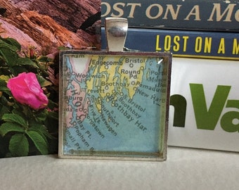 Boothbay Harbor Maine Map Pendant