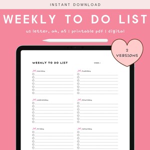 Weekly To Do List Printable | Weekly Task List, Weekly Planner, Digital To Do List, Productivity | A4, A5, US Letter, Instant Download PDF