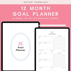 12 Monate Zielplaner Printable | Monatliche Ziele, Produktivitäts Planer, Ziel Journal, persönliches Wachstum | Digitaler Sofort-Download PDF