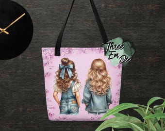 Bolsa de compras con impresión por sublimación de acuarela, vista posterior, imágenes prediseñadas de mejores amigas, flores de primavera, fondo