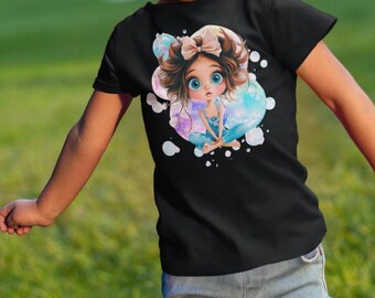 ragazza eccentrica clipart grafica acquerello bolle DTG stampato maglietta grafica per ragazze