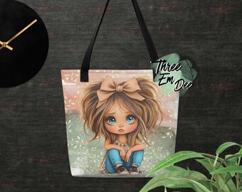 ragazza eccentrica clipart grafica pennellata sfondo borsa della spesa stampata a sublimazione