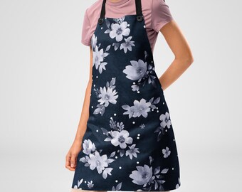 brushstroke white flowers sublimation printed apron