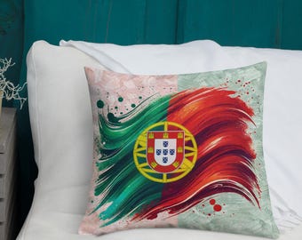 Cuscino decorativo con bandiera portoghese, pennellate di acquerello, stampato a sublimazione, 18"x18"