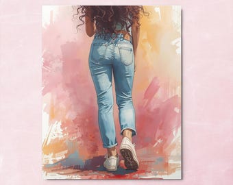 Arte adolescente moderno con pinceladas de acuarela, impresión en metal por sublimación de 40 x 50 cm.