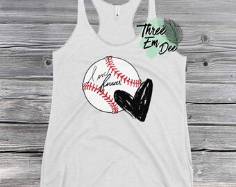 Camiseta sin mangas con estampado gráfico informal de verano para mujer, con acuarela firmada, béisbol, clipart, garabato, corazón, DTG