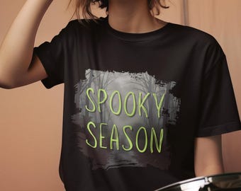 spooky season spooky woods distressed DTG printed womens graphic tee