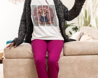 cute baby highland cow brushstroke background DTG printed womens cozy graphic sweatshirt