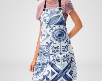 watercolor Portuguese tiles sublimation printed apron