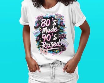 Maglietta grafica da donna con stampa DTG in rilievo, stile anni '80 e '90