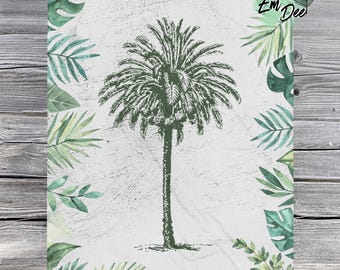 esboço palmeira aquarela folhas tropicais borda pincelada fundo 60x80 sublimação impressão aconchegante cobertor