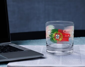 brushstroke distressed Portugal flag UV printed whiskey glass