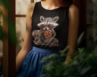 cute pizza raccoon DTG printed graphic tank top