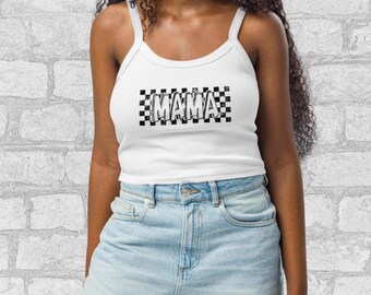 mama checkered DTG printed womens cropped graphic tank top