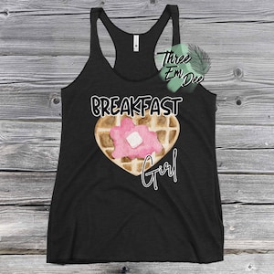 breakfast girl watercolor waffles clipart DTG printed womens casual tank top