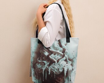 Borsa tote per la spesa stampata a sublimazione con grafica a forma di cono gelato che gocciola