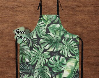 brushstroke tropical leaves sublimation printed apron