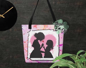 Bolsa de compras con estampado de sublimación para el Día de la Madre con diseño de pinceladas de acuarela y flores de primavera.